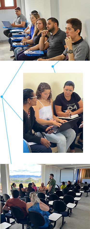 Homem apresenta uma palestra sobre o projeto na frente de alunos